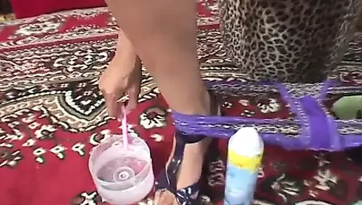 Latin whore with hairy cunt shaves then fucked with a cock indoors