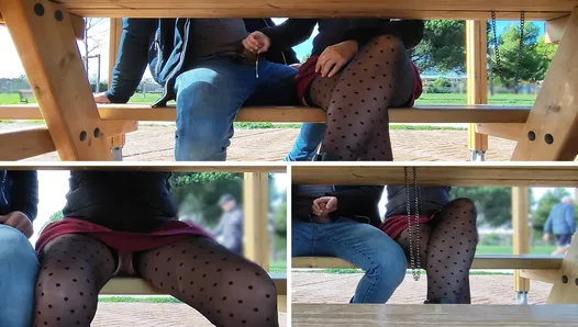 Flashing my dick in front of a hot girl in public park and help me cumshot It's very risky with people walking around
