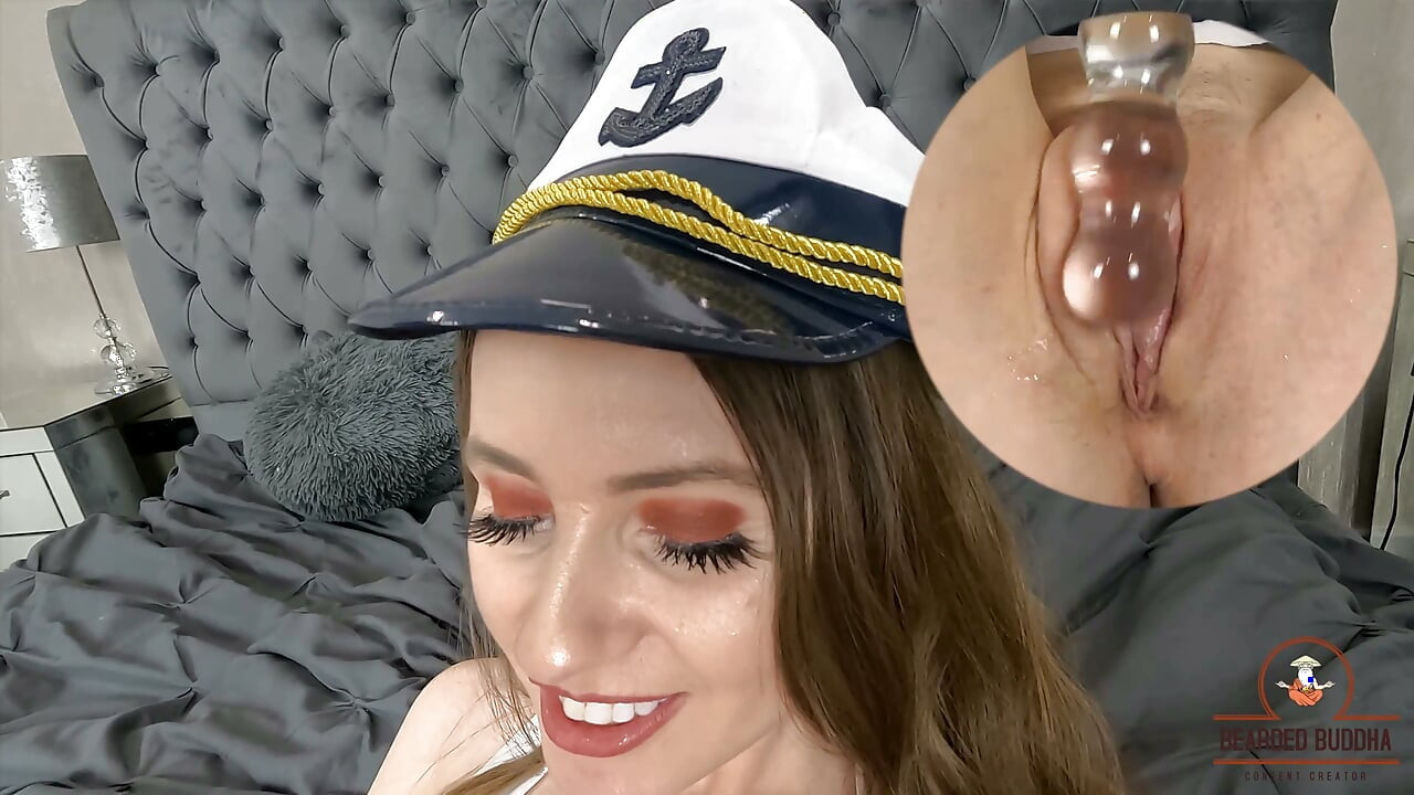 Sailor Girl Brook Logan Fucks Her Creamy Pussy with a Glass Dildo - Solo Masturbation in White Stockings & Knickers (4k)
