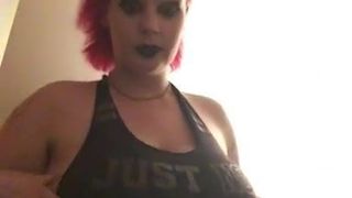 Goth girl plays with her tits and pussy