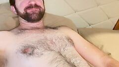 Horny and squirting a load on my hairy chest