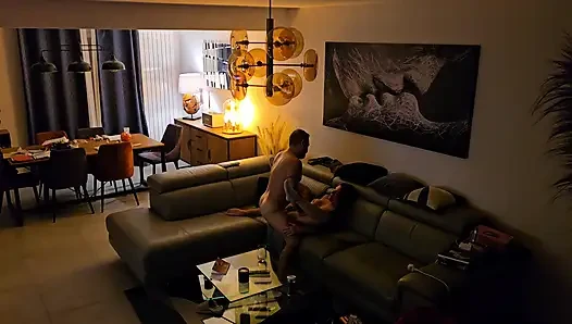 Caught in the living room when he came home from work