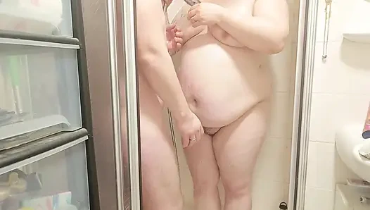 Discreet affair between stepsister and stepbrother, both shower together.