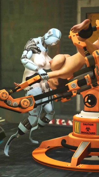 Emotional moment from "I just want your dick! Robot shemale fucks a sexy cuffed busty brunette in the sci-fi lab"