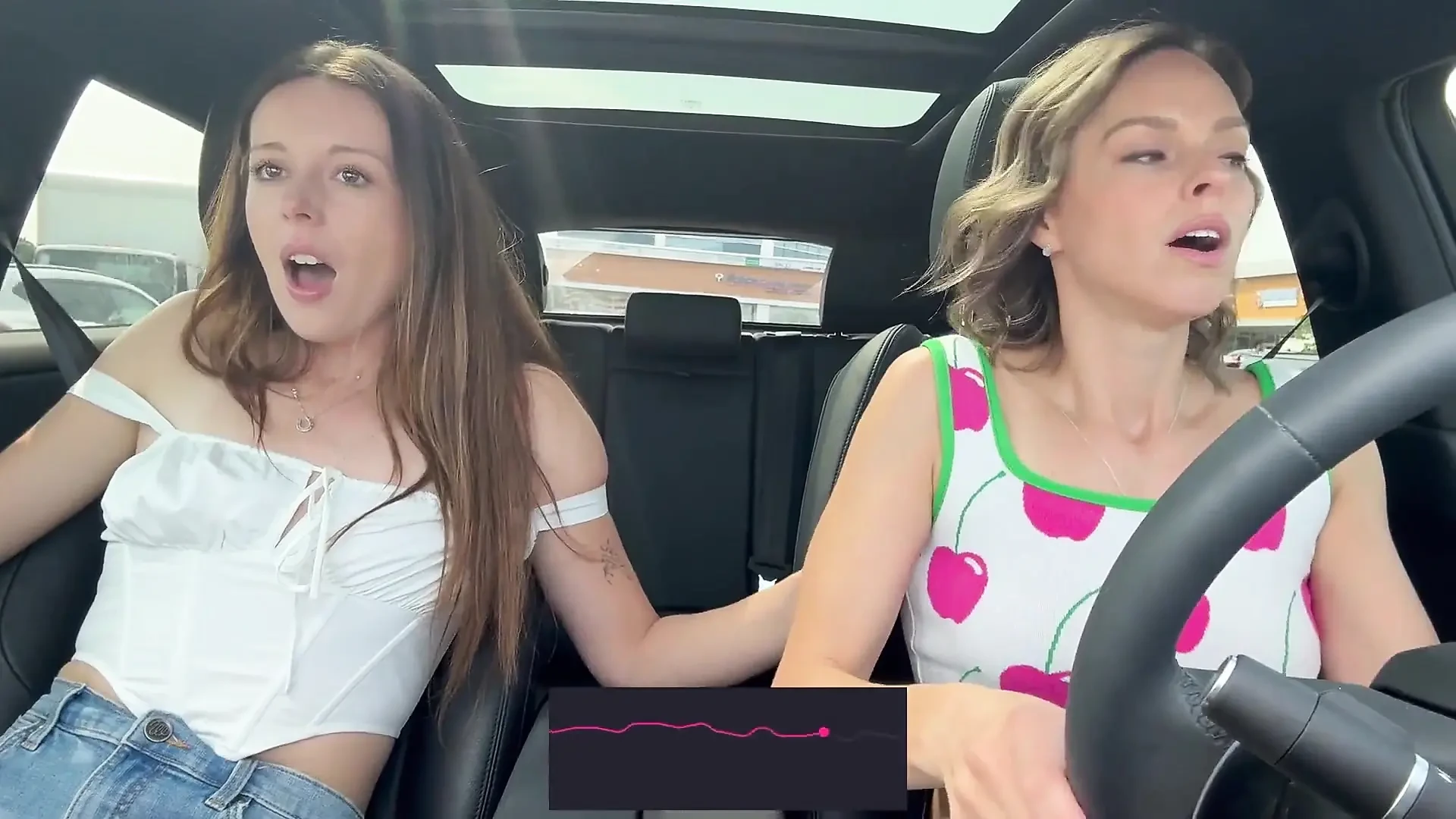 Nadia Foxx & Serenity Cox pomocí dálkově ovládaných vibrátorů Lush v A Drive Thru & Cumming Hard
