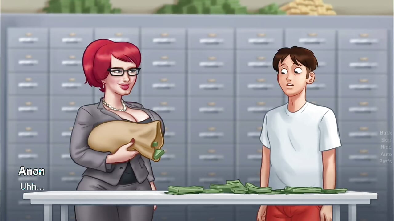 Big boobs Tina fucks monster cock Anon on a big pile of money - gameplay part 1