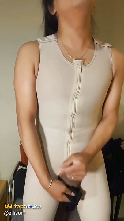 Trans Girl in Beige Girdle Gets Turned on After Her Surgery and Masturbates Until She Orgasms