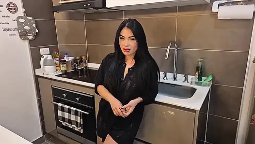 Beautiful redhead with huge tits sucks my cock Jerks me off just before dinner