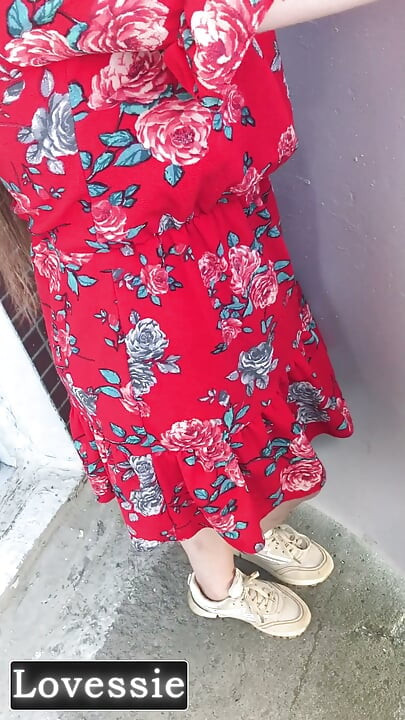 A beautiful MILF in a red dress sucked her neighbor's cock on the balcony and invited him back to her place - Lovessie