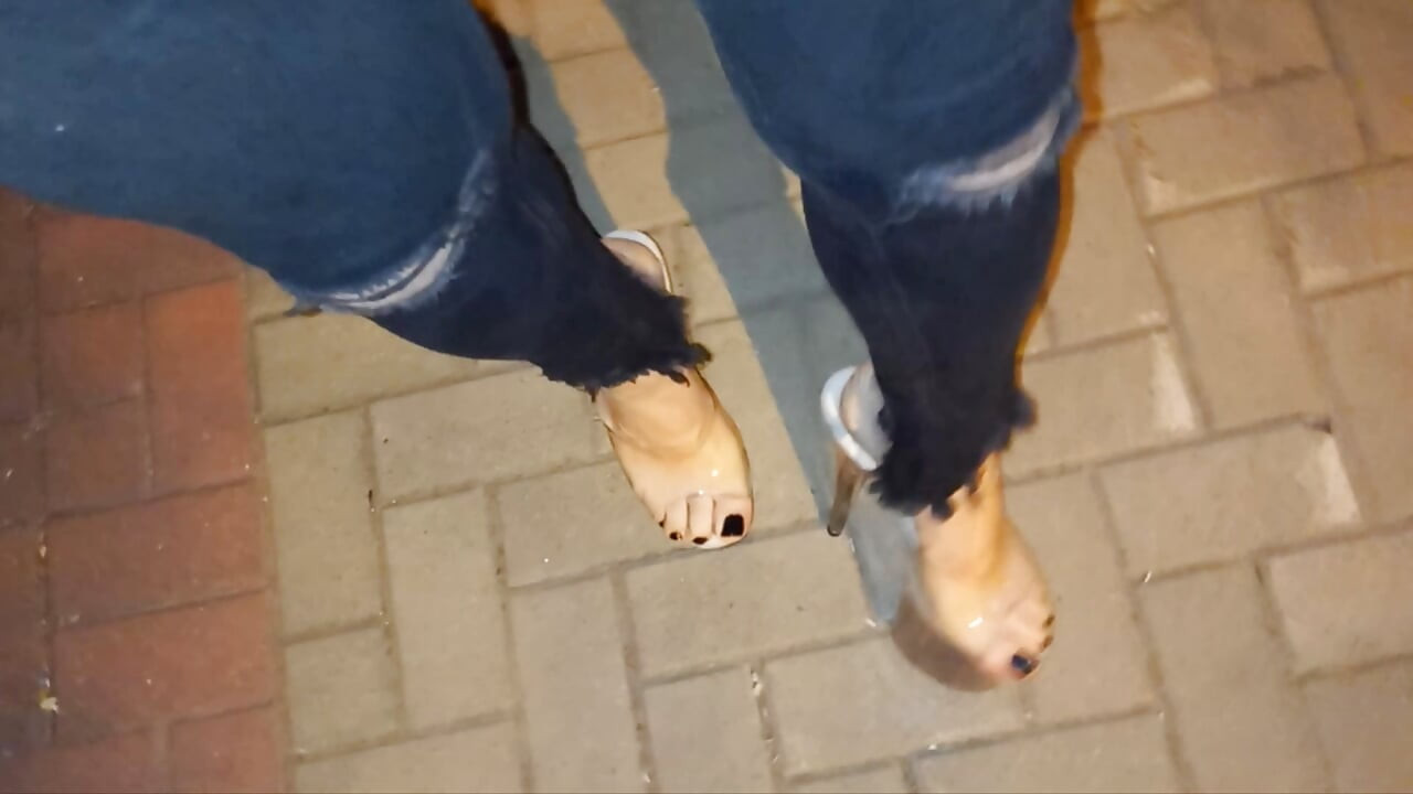 Sexy Feet & Legs in 20cm Sky-High Clear Stilettos - Ripped Jeans Tease