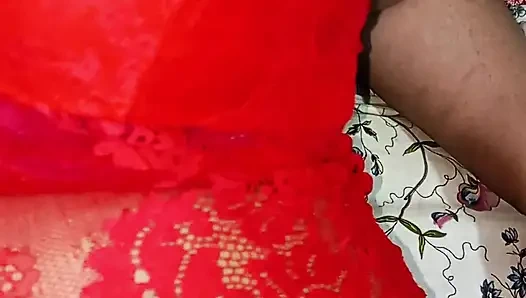 Desi wife in red night dress gives sloppy blowjob & gets hard fuck by husband