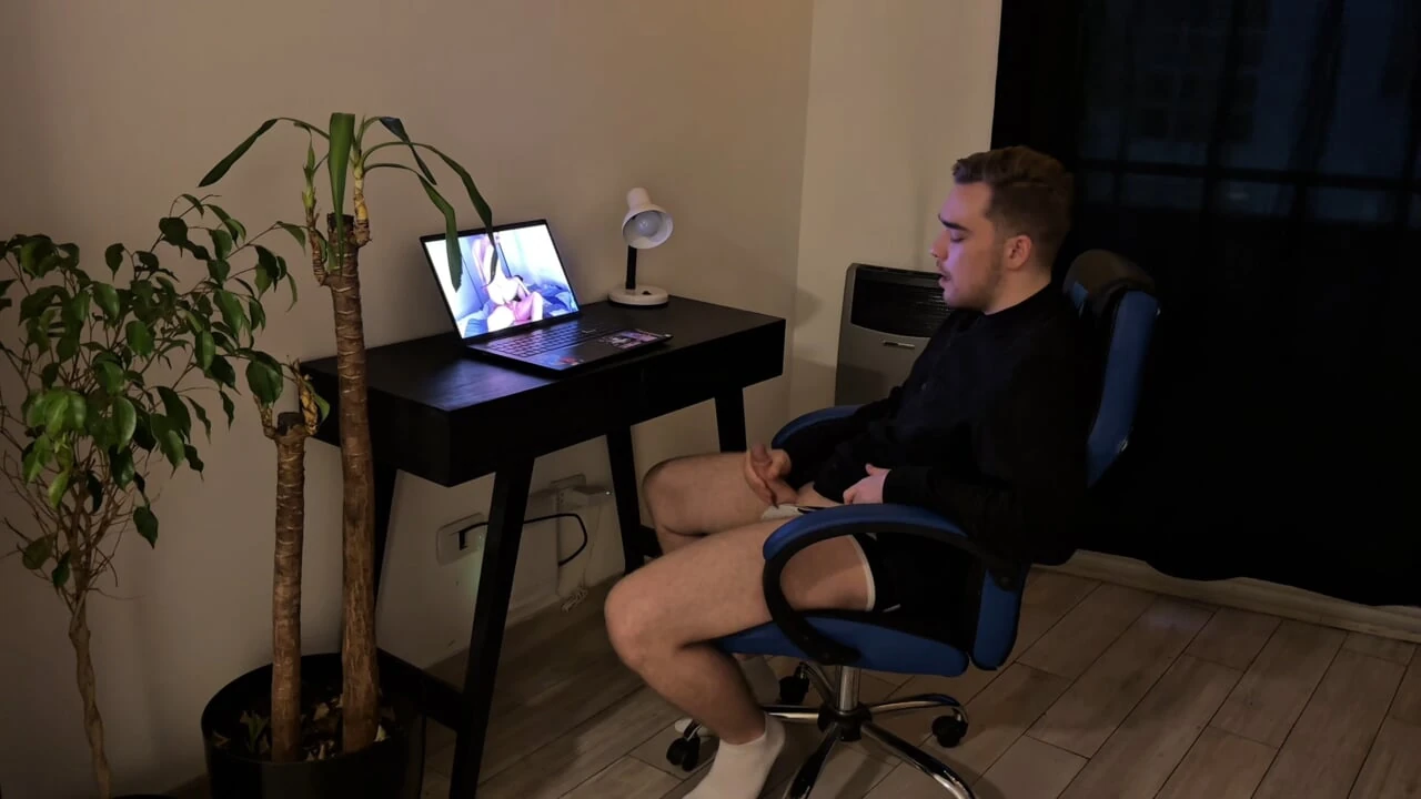 Gay Slut Boss Rides Dildo while Choking on Cock (4K)