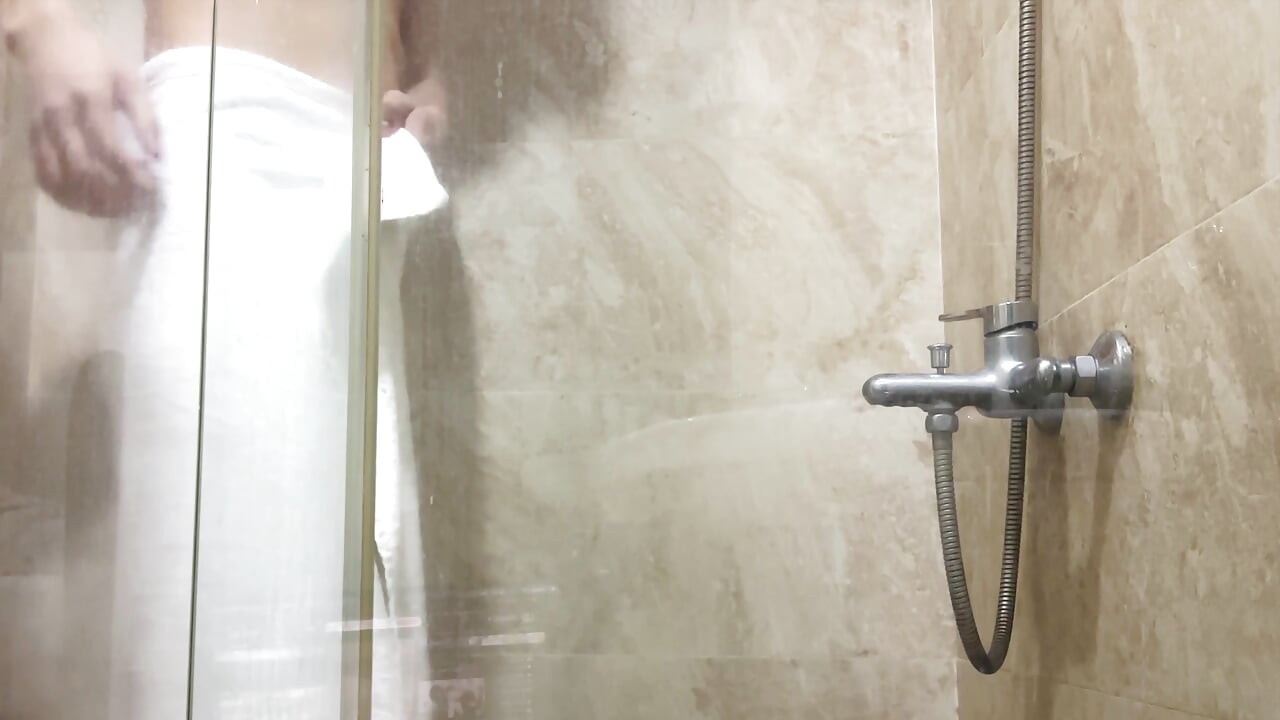 foreskin boy wash his penis and masturbating and cum at bathroom