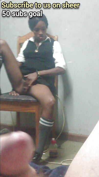 Black Teenager Play with Black Pussy in Her School Uniform on a Chair