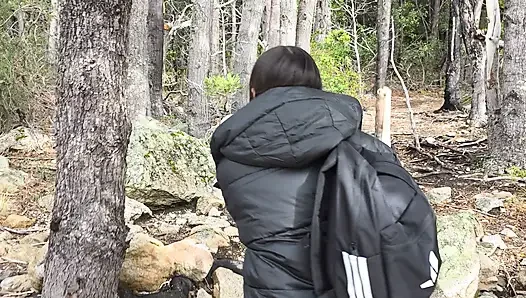 Hiking buddies have sex in the woods
