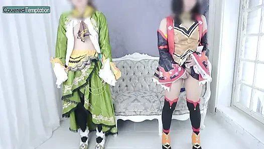 Cosplay, erwachsene frau, dreier-sex mit zwei partnern, gruppenszene