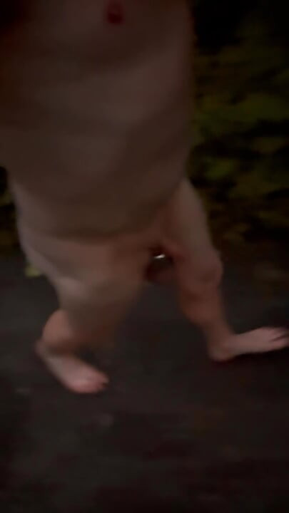 Walking naked barefoot in woods