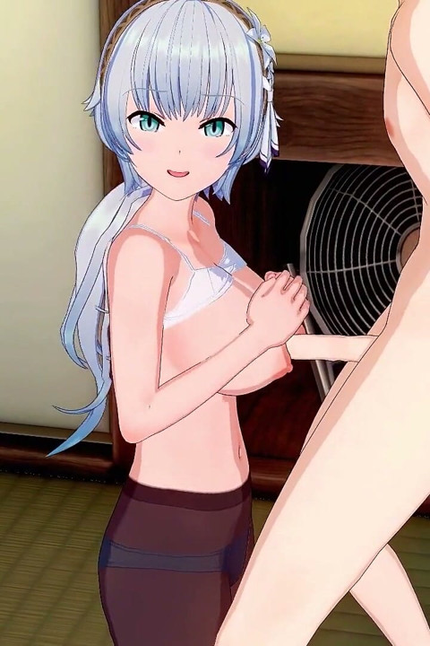 Belleza de pelo blanco toma todas las posiciones en la habitación del tatami - 3d hentai