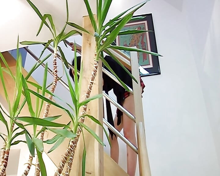 Sexy French sluts rides dick on the stairs