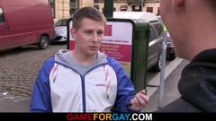 Big-cocked dude picks up slut boy for gay sex
