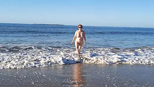 Real nudist Playing Naked in the Ocean Waves