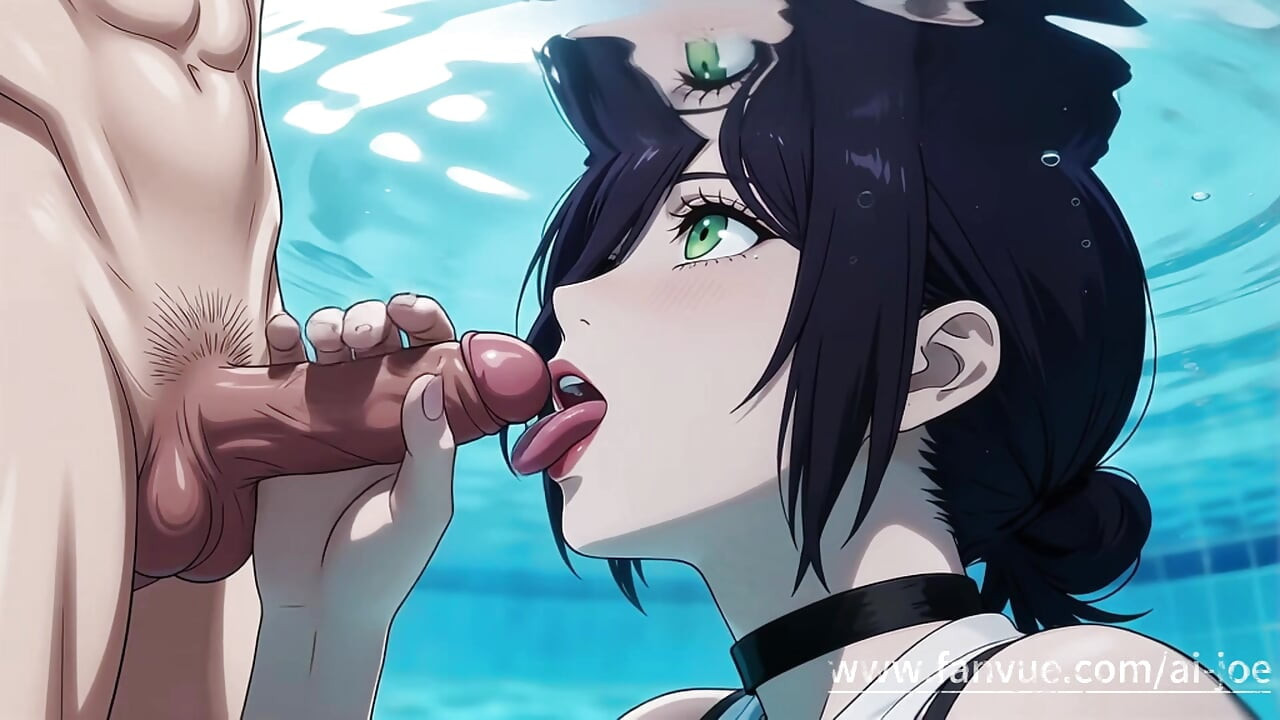 Reze Chainsaw Man,Denji, ASMR,60frames,Reze gave denji a reward at the swimming pool. sex in the swimming pool, blowjob,part one