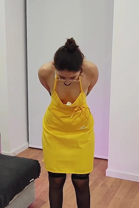 Stunning Brunette Sexy Apron Fetish Ballgagged Tape Bondage
