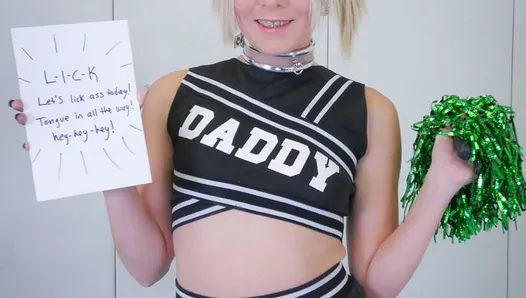 Blond cheerleader in braces gets punished with ass to mouth