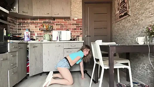 The Cleaning Lady Couldn't Stand It and Wet Her Shorts