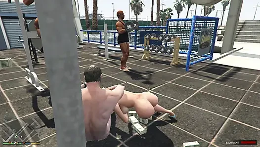 Tracey have sex with her Sugar daddy Trevor in outdoor beach gym