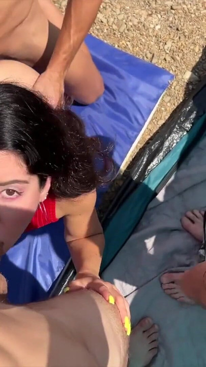 Captivating moment from "Two males met a couple and fucked his girlfriend right on a public beach"