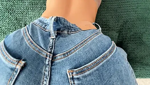 Dick humping on stepsister's ass in jeans