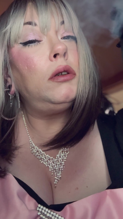 BBW Blonde Tina Snua Smokes A Slim Cigarette In A Holder In Satin Gloves With Rings | Clip 1
