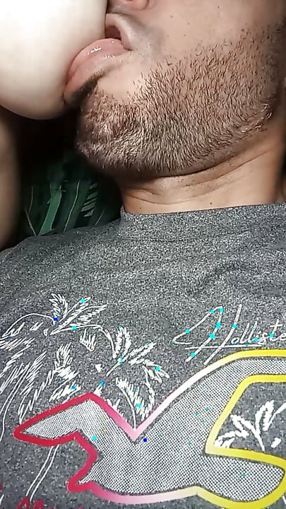 I'm a lucky guy! I always have the big natural tits drooping on my face to suck and lick her nipples