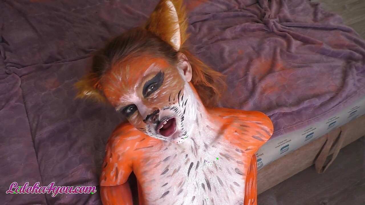 Fox butt plug fucks in different poses and swallows cum