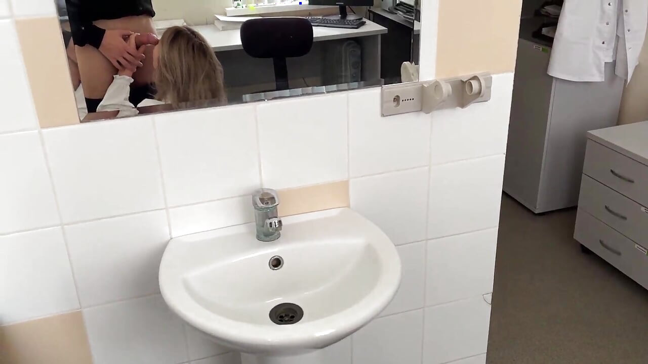 Beautiful blonde doctor sucks big and gets cum in her mouth