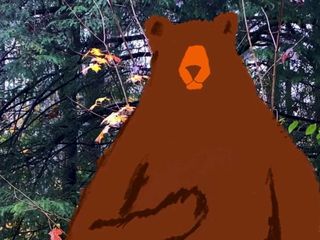 A naked Bear in the woods. Live action and cartoon.