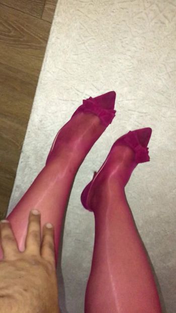 Shiny Pink Stockings Walking