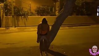 Hot Girl with Pigtails in Street Dildos Fucked Hard with a Creampie