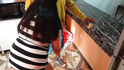 College guy sneaks in and pounds his stepmom's huge ass on the kitchen table