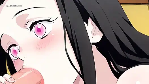 Розовые губы Nezuko, обернутые вокруг его члена - мягкие, теплые, голодные - AI Generated