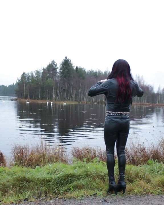 Leather lady walking