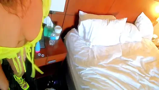 Cheating wife locks hotel door before getting fucked all over room by tinder hookup