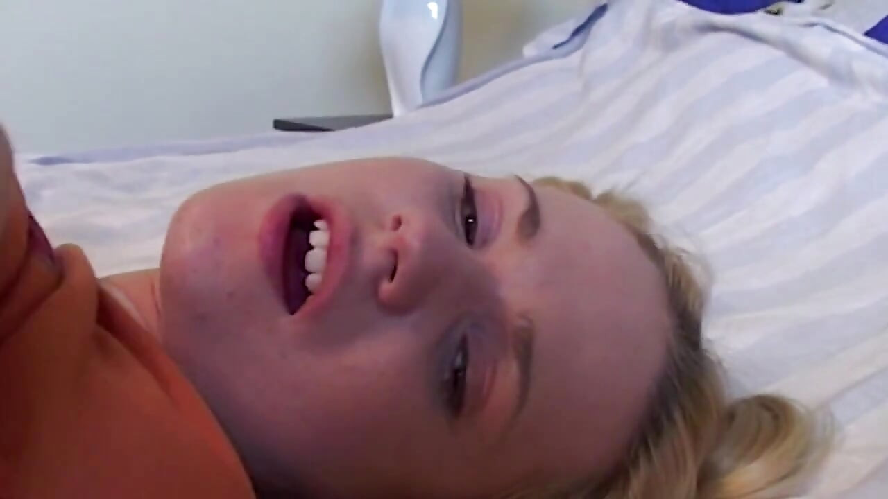 Blonde Babe Fingers Pussy Hard on Bed