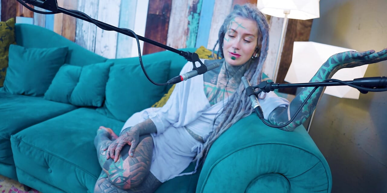 I talk about M - Music - ASMR podcast SFW talking goth skinny girl dreadlocks tattoo model inked girl