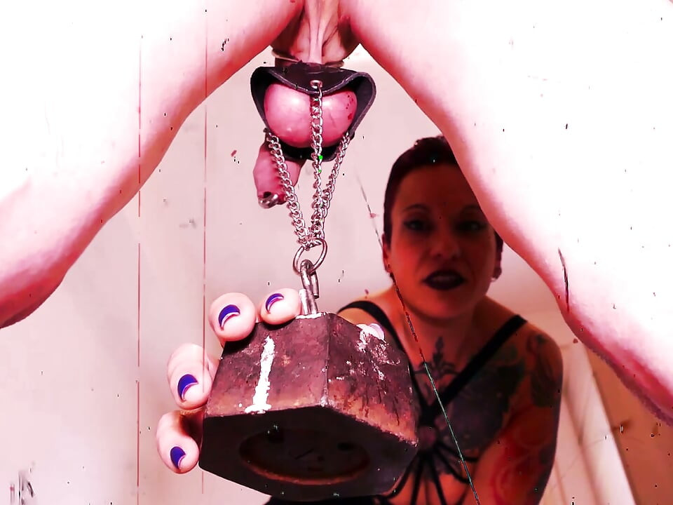 CBT extreme! Medioeval instruments for cock! Lady Morgana cages Slave F's cock without mercy!