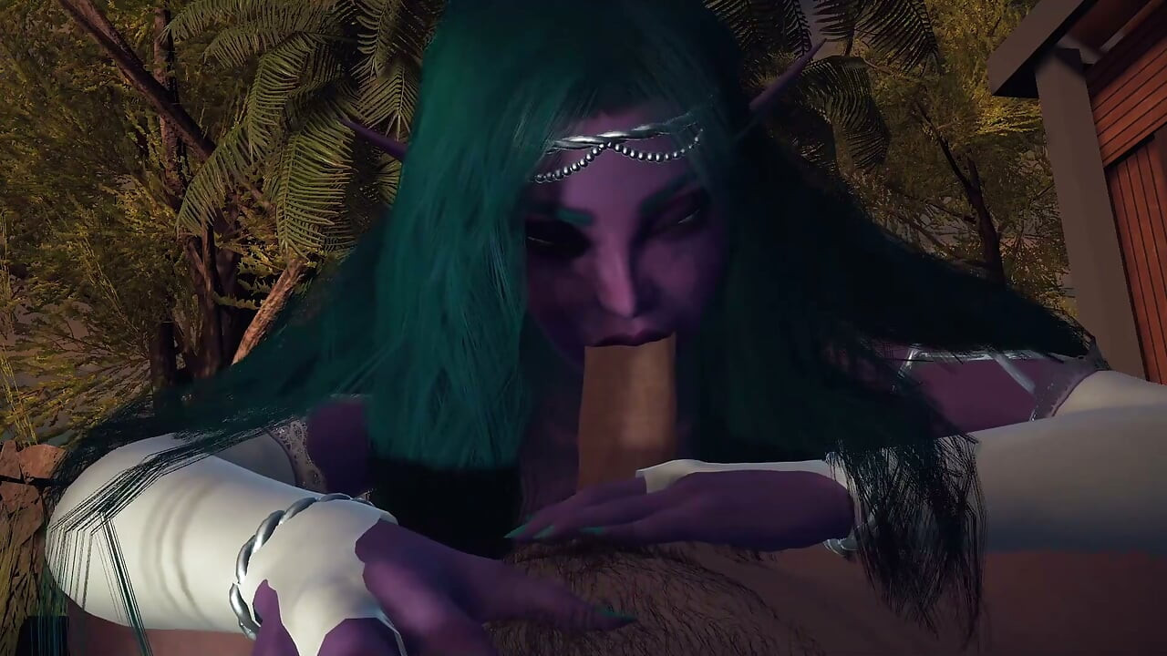 Night Elf Princess Give You a Blowjob in the Garden POV 3D Porn