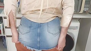 My sexy ass in mini skirt and show my cock!