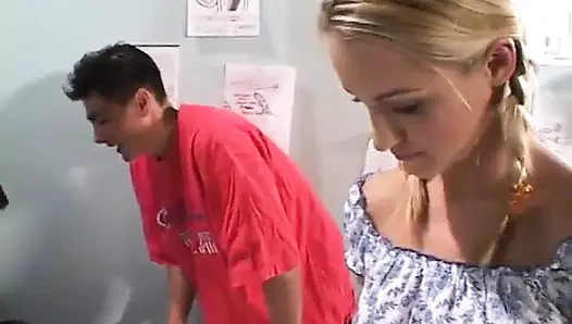 Two nasty fellows promised to help their blonde classmate  with math