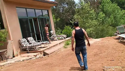 Girl takes off her sexy lingerie to get her cunt plowed next to her BF